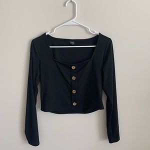 Black boatneck button down crop top